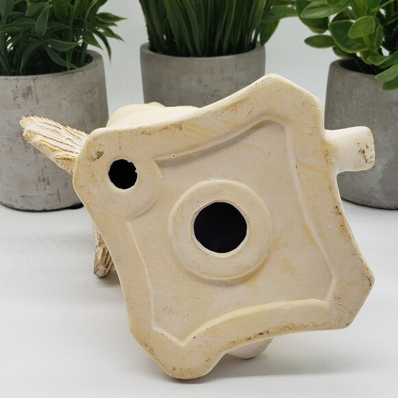 BEIGE White Gold Chalkware Bisque Cherub Candle Stick Holder - Picture 2 of 7